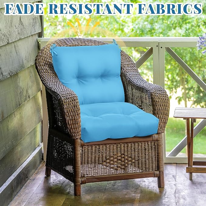 Geetery Set of 4 High Back Wicker Patio Chair Cushions for Outdoor Furniture 41.74x20.87x3.94 Inch Waterproof Thick Replacement Seat Pads with Non Slip Ties for Porch, Deck, Lawn & Garden(Lake Blue)
