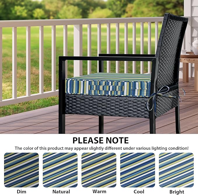 Outdoor Chair Cushions Set of 4,Waterproof Outdoor Seat Cushions for Patio Furniture,Patio Chair Cushion with Handle and Ties, Out Door Chair Pads,18.5" x 16" x 3", Blue Stripe