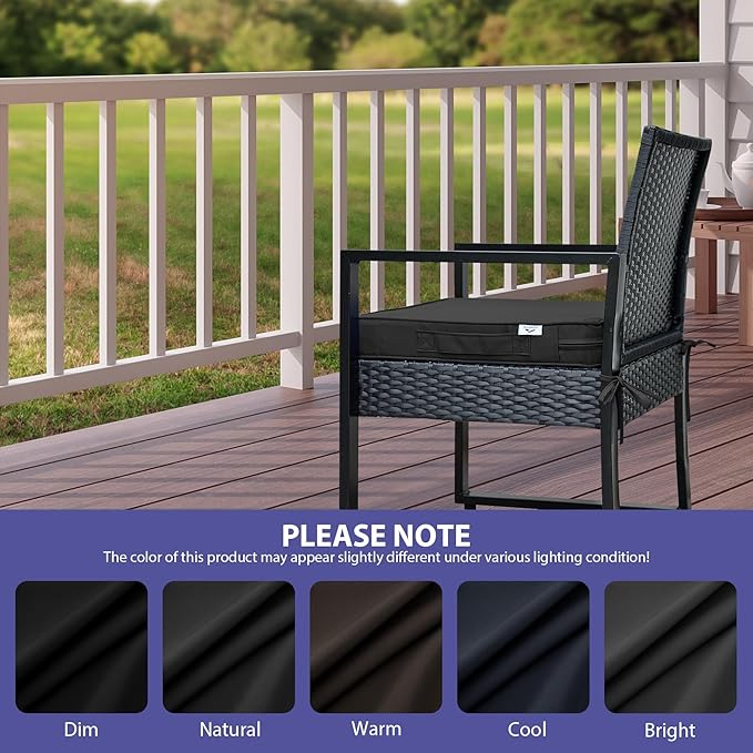 Outdoor Chair Cushions Set of 4,Waterproof Outdoor Seat Cushions for Patio Furniture,Patio Chair Cushion with Handle and Ties, Square Out Door Chair Pads,17" x 16" x 2", Black