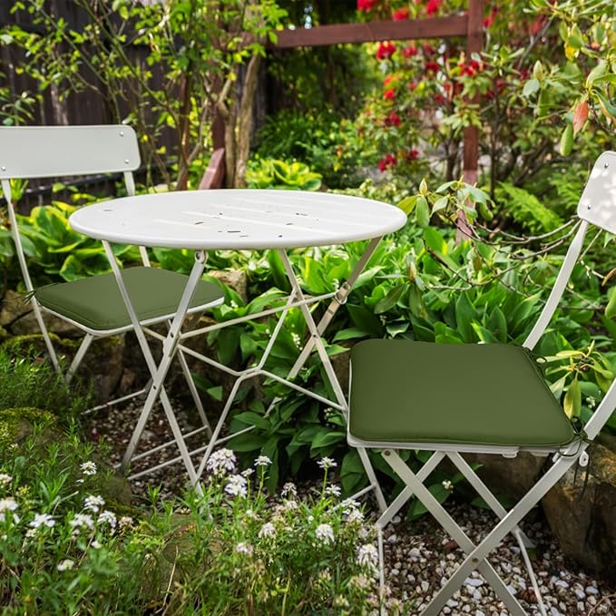 GUEGLSA Outdoor Indoor Waterproof Seat Cushions,16x16 Inches Patio Chair Cushion with Ties,Machine Washable Seat Pad for Home Garden Kitchen Dining Office Chair,Set of 2,Green