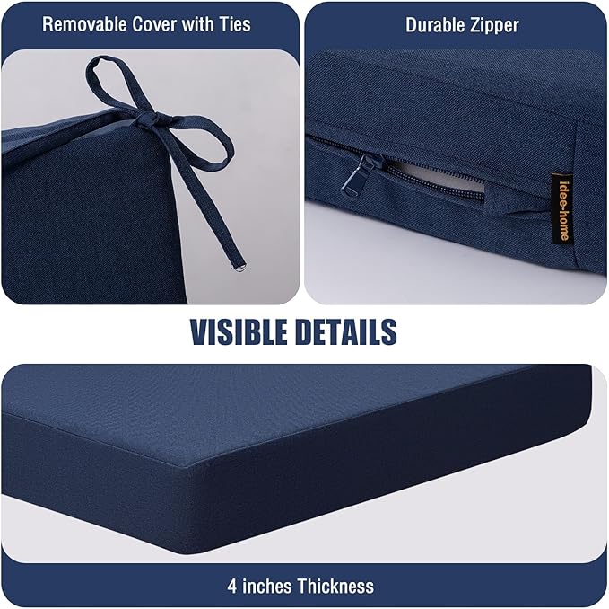 idee-home Outdoor Cushions for Patio Furniture, Outdoor Seat Cushion, Waterproof Couch Hampton Bay Deep Seat Replacement Chair Cushions for Garden Lawn Deck Backyard, 28.5 x 28.5 Navy Blue
