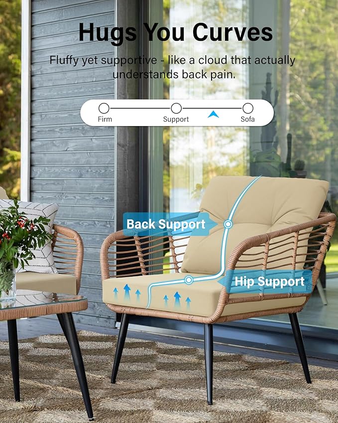 YEFU Olefin Outdoor Chair Cushions: Fade Resistant Outdoor Seat Cushion 24 x 24 - All Weather Patio Furniture Cushion with Ties - Deep Seat Patio Cushions for Chair Sofa Couch(Beige)