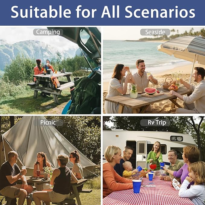 Fitted Waterproof Picnic Table Cover with Bench Covers Elastic Reusable Camping Table Cloths for 6Ft Rectangle Tables Summer Camp Motorhome Party Gear Outdoors Car Travel Trailer Gadgets Gift