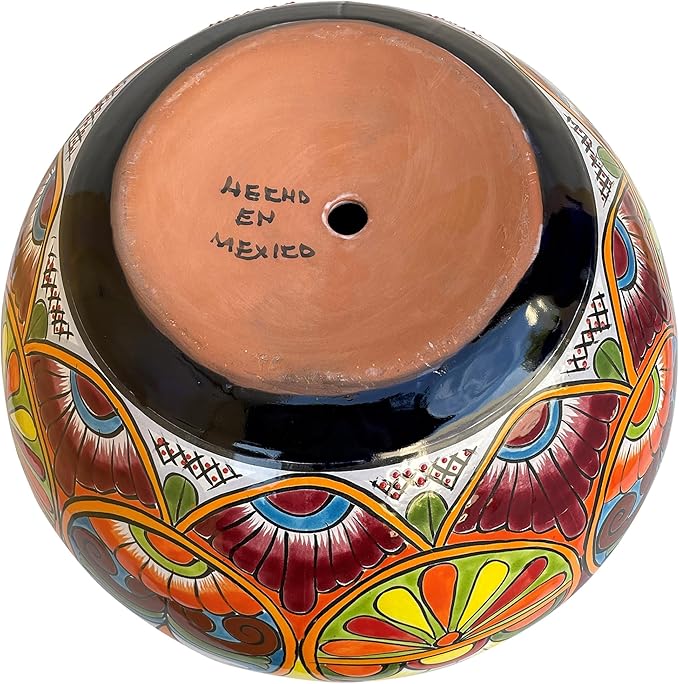TalaMex Handmade Palmillas Large-Sized Talavera Indoors/Outdoors Mexican Colors Ceramic Garden Pot
