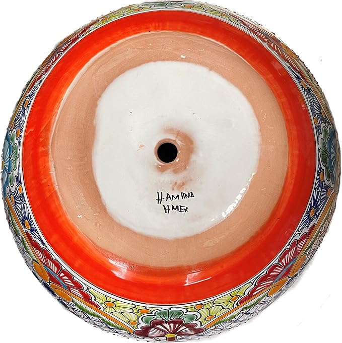 Indoors/Outdoors Large-Sized Cherato Mexican Colors Talavera Ceramic Garden Pot, Multicolor, Size: 17inch Overall Diameter x 13.5inch Height.