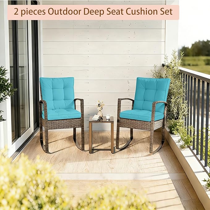 2 Piece Outdoor Patio Chair Cushions, Fade Resistant Outdoor Cushions for Patio Furniture, 6 inch Thickened Rocking Chair Cushions Set (Lake Blue, 24x24x6 inch - 2 Pieces)