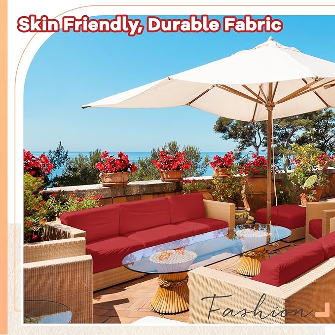 Patelai 14 Piece Outdoor Furniture Replacement Cushions Fits 6 Seat Patio Sectional Cushions Set Waterproof Couch Replacement Sofa Liner Cover for Porch Garden Balcony(Red)