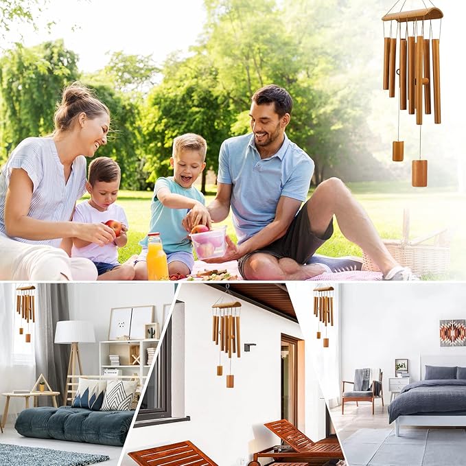 Windchimes Outdoors, Memorial Wind Chimes, Bamboo Wind Chimes for Outside Clearance Deep Tone for Patio Garden Home Décor, Natural Beautiful Sound