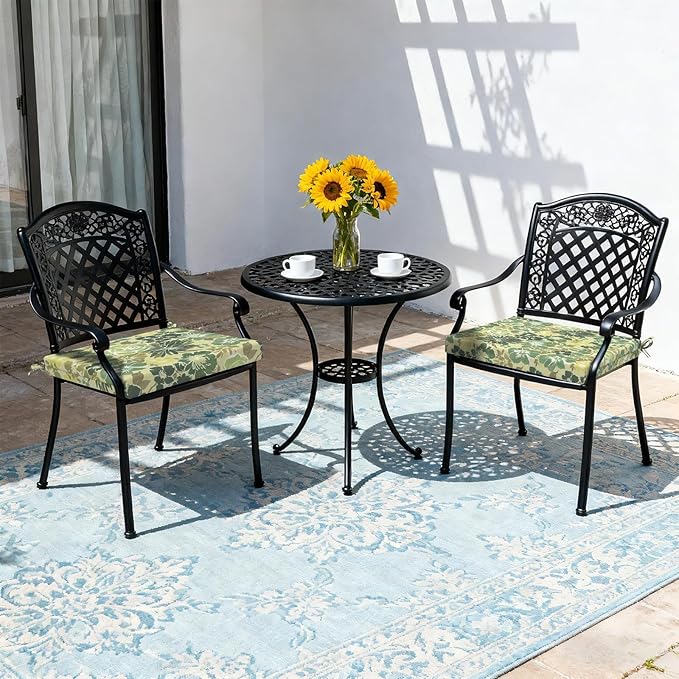 LVTXIII Outdoor Chair Cushions 19"x19"x2" Pack of 2, Water-Repellent Square Corner Memory Foam Seat Cushions with Ties for Garden Patio Furniture, Green Rose