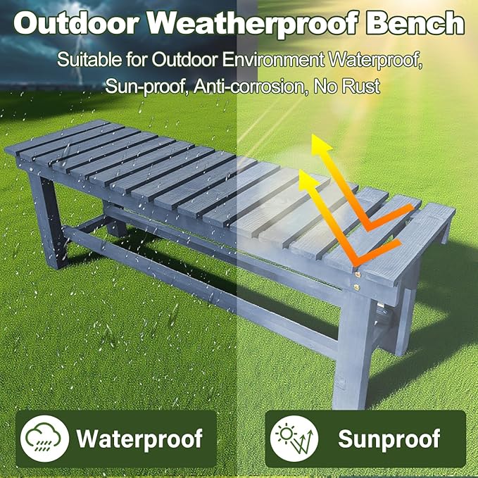47.2'' Outdoor Garden Benches Weatherproof Patio Bench Two-Person Seat Backless Bench Wood Bench with Slatted High Temperature Bench for Front Porch Backyard (Upgraded to Prevent Fading)