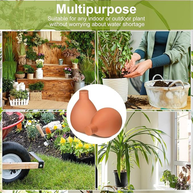4 Pcs Watering Pots Large Terracotta Watering Pots with Lid 34 oz Terra Cotta Self Watering Pots Water Dripper Automatic Plant Irrigation Devices System for Indoor Outdoor Plants