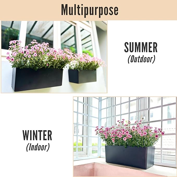 LaLaGreen Wall Planters for Outdoor (14 Inch, 4 Pack) Black Self Watering System Hanging Planter Box Flower Pot, Rectangular Wall Mount Indoor Vertical Living Garden Decoration Window Sill Herb Trendy