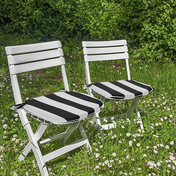 SleepMan Outdoor Chair Pads Seat Cushions U Shape Home Chair Cushion for Garden Patio (Set of 4, Black Stripe)