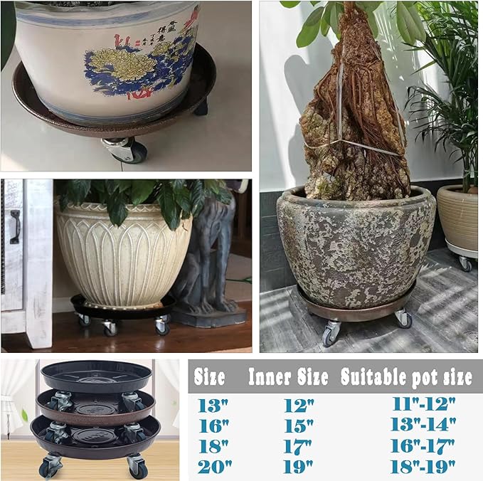 Planterhoma 3 Packs 20" Metal Plant Caddy with Wheels Extra-Large Rolling Plant Stand Heavy-Duty Plant Dolly with Casters Indoor Outdoor Wheeled Flower Pot Mover Rollers Garden Cart Trolley, Copper