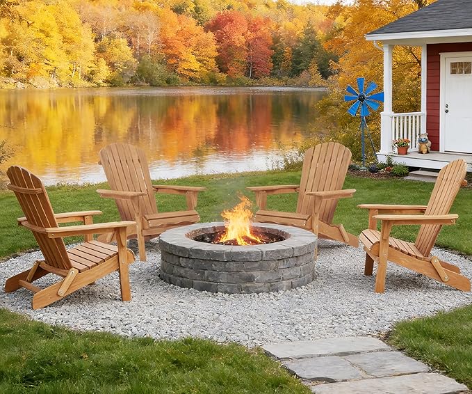 SoliWood Outdoor Wooden Folding Adirondack Chair Set of 4 with Pre-Assembled BackRest, Wood Patio Chair for Garden Backyard Porch Pool Deck Firepit