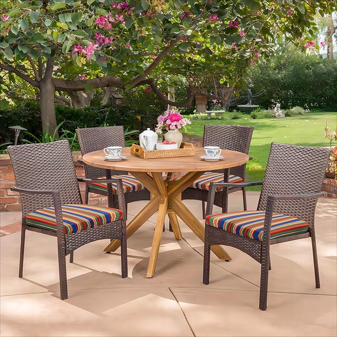 HARBOREST Outdoor Chair Cushions Set of 4, Water Resistant Patio Chair Cushions with Ties, Outdoor Seat Cushions for Patio Furniture, 17"x16"x2", Rainbow Stripes