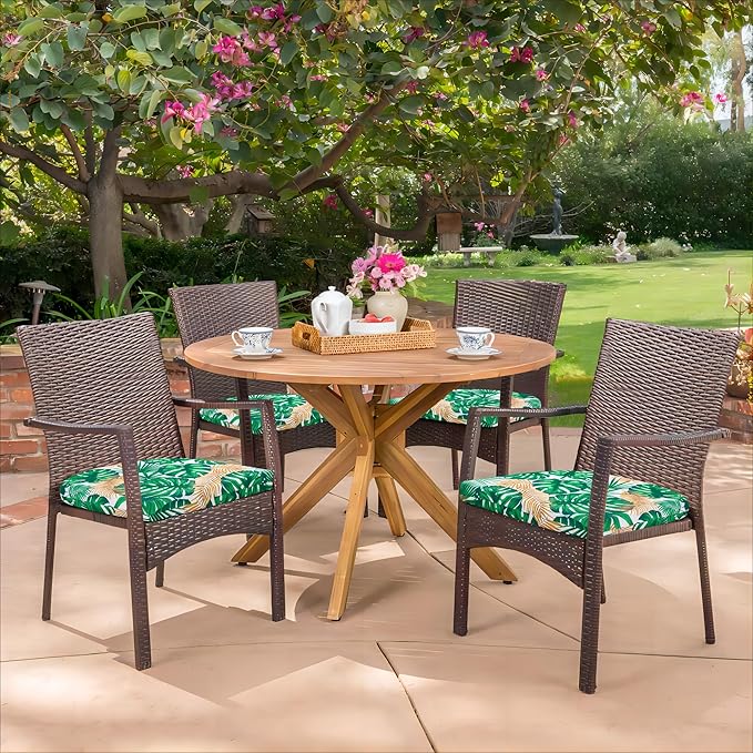 HARBOREST Outdoor Chair Cushions Set of 4, Water Resistant Patio Chair Cushions with Ties, Outdoor Seat Cushions for Patio Furniture, 17"x16"x2", Frond