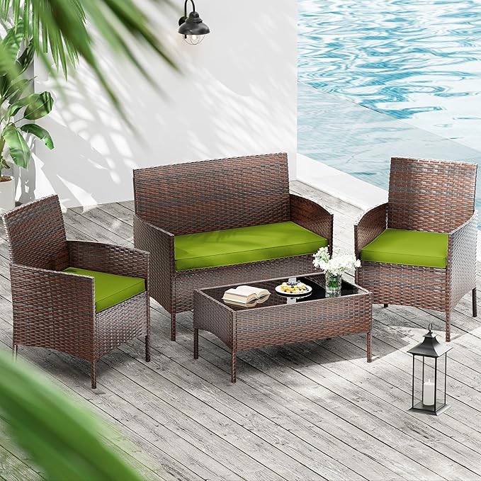 3 Pack Outdoor Replacement Cushions, Fit for 4-Seater Wicker Rattan Patio Conversation Set, 36x18x3,18x18x3, Liner & Cover