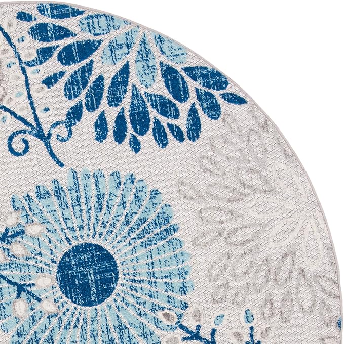 SAFAVIEH Washable Rug Outdoor Cabana Collection - 6'7" Round, Grey & Blue, Non-Shedding & Easy to Clean, Ideal for Patio, Backyard, Mudroom (CBN832F)