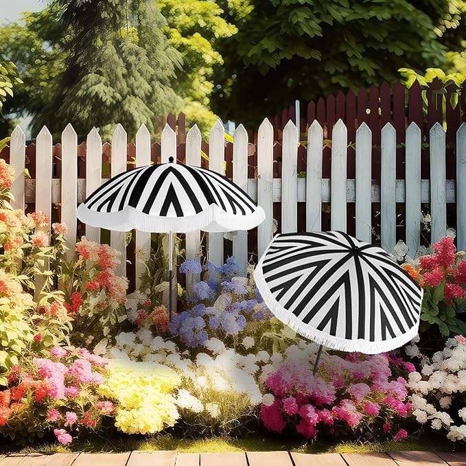 Abbylike 2 Pack Plant Umbrellas for Outdoor Plants, 26" Larger Tassel Garden Umbrella Sun Shade, Upgraded 43.3" Higher Adjustable Angle Sun Shade Cover Umbrellas for Garden Potted Flower