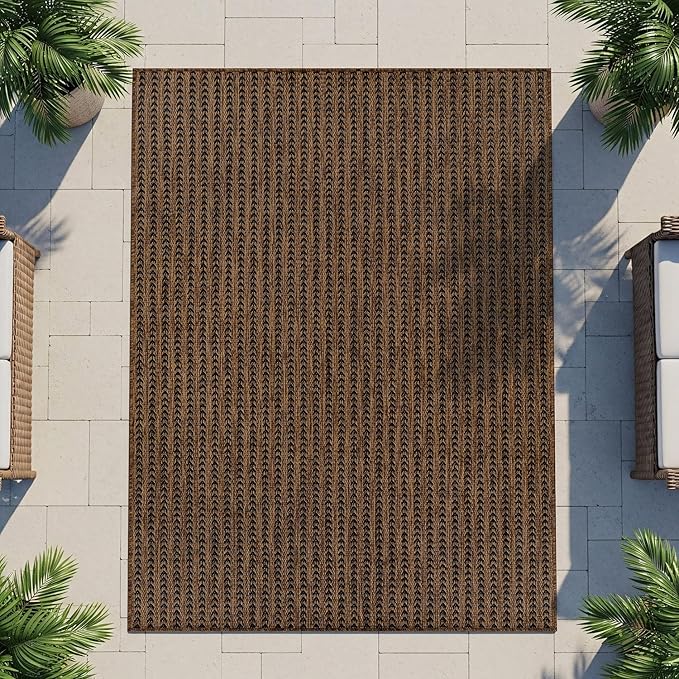 Washable Outdoor Rug 5x7 Modern Area Rugs Outdoor Carpets Striped Pattern Non Shedding Waterproof Easy Clean Patio Deck Porch Living Room Bedroom Garden RV (5 X 7 Gold)