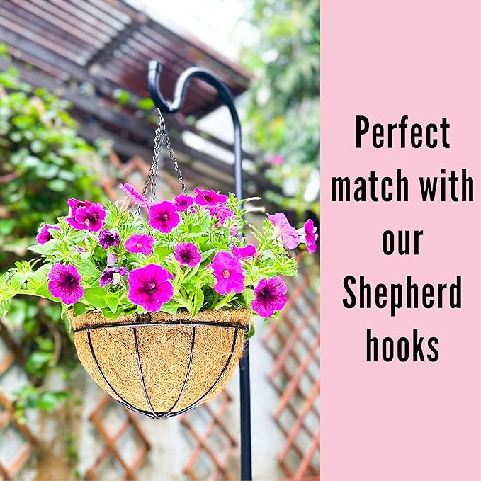 LaLaGreen Hanging Baskets Outdoor - (8 Inch, 2 Pack) Hanging Planters Outside with Coco Liner, Small Round Flower Pots Hanger Metal Wire Holder Outdoor Porch Patio Modern Deck Balcony Garden Decor
