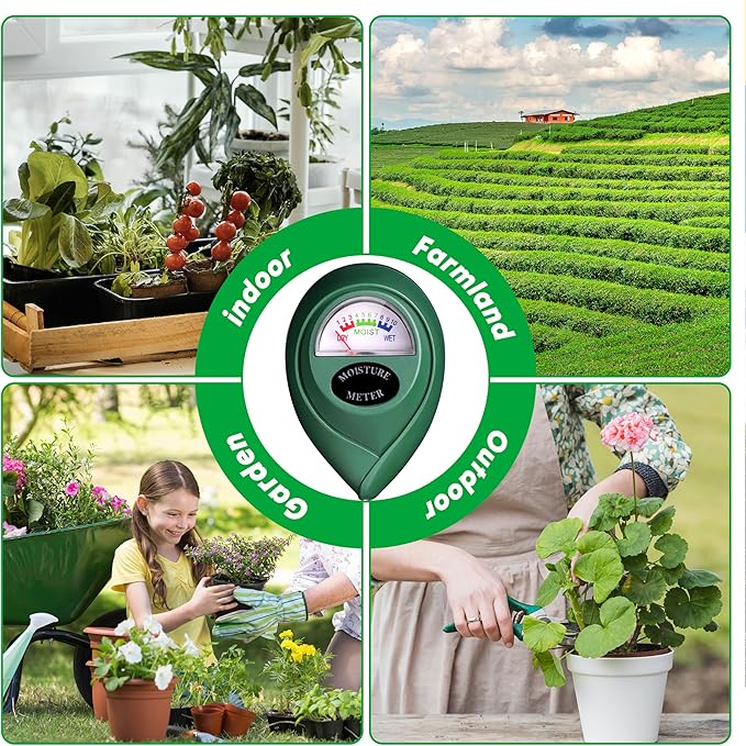 iPower 2-Pack Soil Moisture Meter for Plant Water Test Hygrometer Monitor for Garden, Lawn, Farm, Indoor and Outdoor Use, Tester, Green