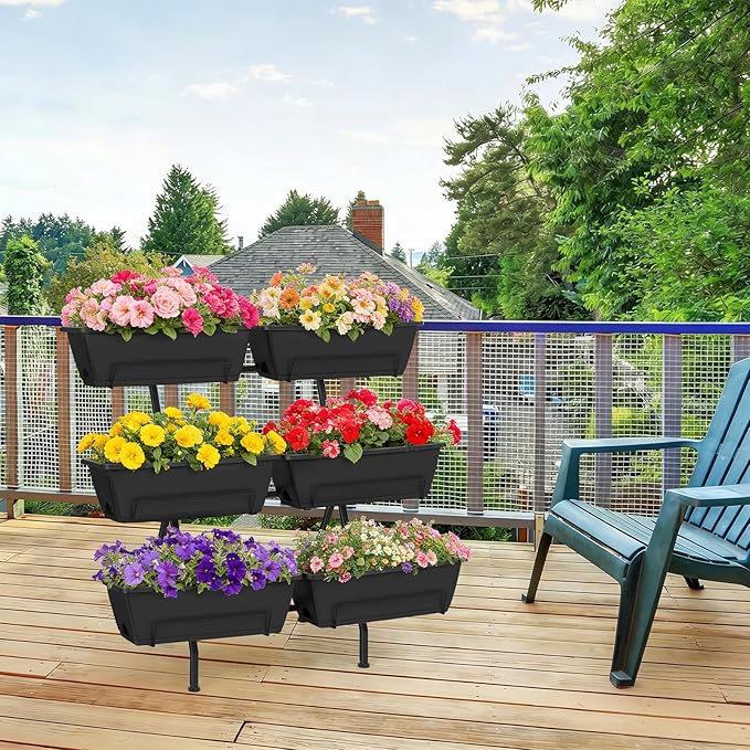 ETELI Vertical Garden Planter 3 Tier Vertical Raised Garden Bed with 6 Garden Planter Boxes Elevated Raised Bed with Drainage Holes Outdoor Standing Garden Planter for Herbs Flowers Vegetables, Black