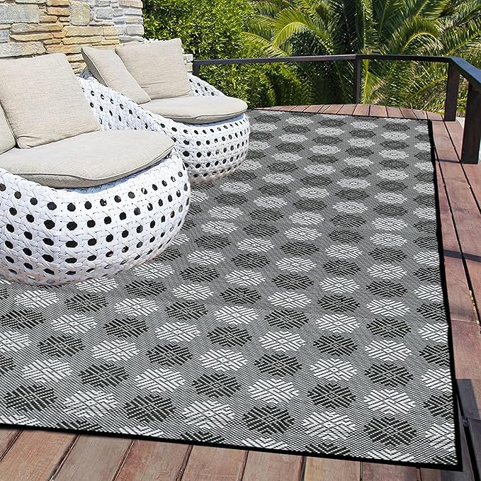 ARSUK Outdoor Patio Rug (6 x 4 ft) - Weatherproof, Indoor and Outdoor Use, Ideal for Garden, Camping, Balcony Carpet, Picnic, Backyard, Lightweight, Foldable, Recycled Plastic