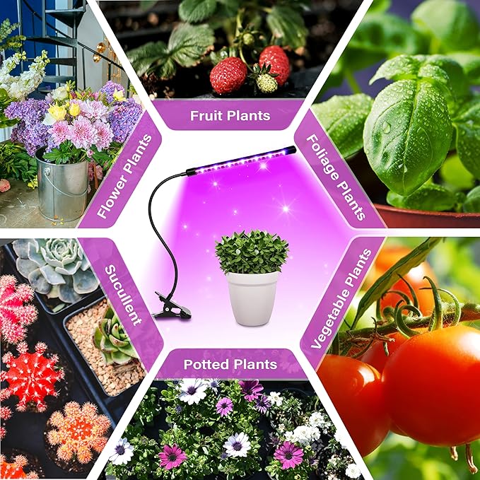 iPower LED Grow Light Strips Full Spectrum for Indoor Plants with Auto ON/Off 3/9/12H Timer, 10 Dimmable Levels Per Tube, Sunlike Grow Lamp for Hydroponics Succulent, Red&Blue, 1 Tubes