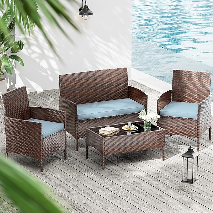 3 Pack Outdoor Replacement Cushions, Fit for 4-Seater Wicker Rattan Patio Conversation Set, 36x18x3,18x18x3, Liner & Cover