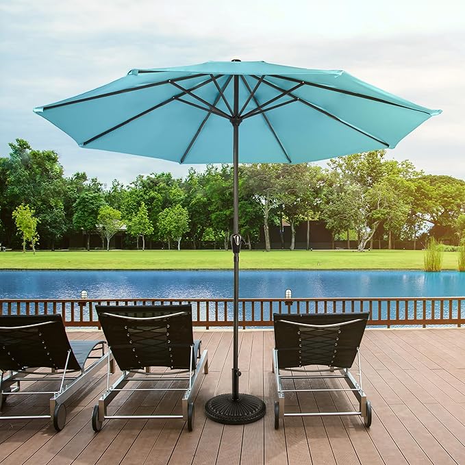 Pure Garden Patio Umbrella with Vented Canopy - 9 Ft Easy Crank Outdoor Umbrella for Shade - For Deck, Balcony, Porch, Backyard, or Pool (Light Blue)