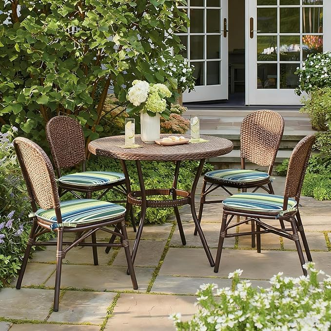 Outdoor Chair Cushions Set of 2, Water Resistant Patio Chair Pads with Ties, Seat Cushions for Home Garden Furniture Decoration, 16"x17", Stripe Blue Green