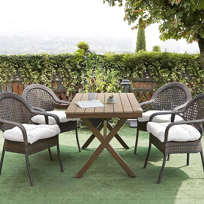 Sweet Home Collection Patio Cushions Outdoor Chair Pads Premium Comfortable Thick Fiber Fill Tufted 19" x 19" Seat Cover, 6 Pack, White