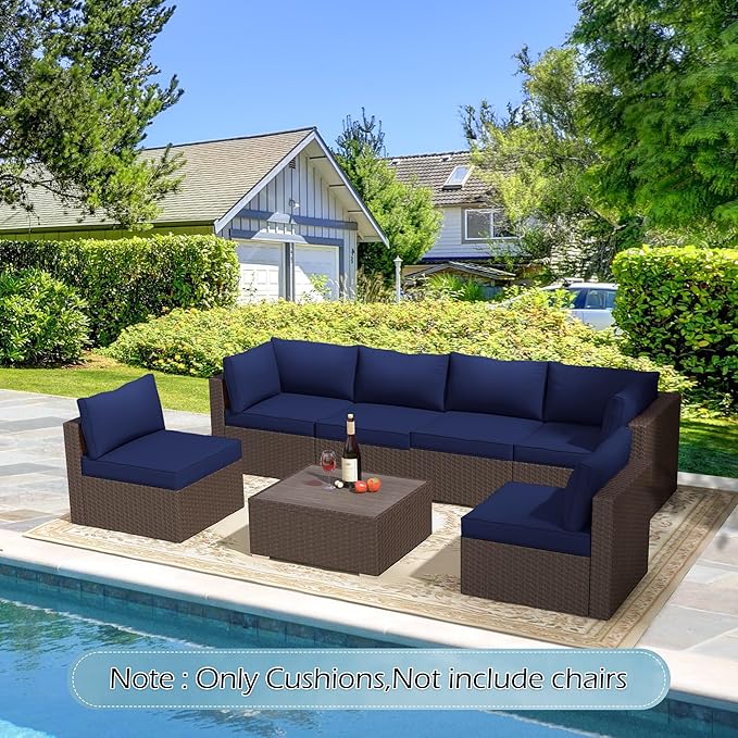 HOMREST Outdoor Replacement Cushions for Patio Furniture,Water-Repellent Sofa Cushion for 6-Seat Rattan Wicker Sectional Patio Conversation Sets,14-Piece Cushions Set for Outdoor Couch๏ผNavy Blue๏ผ