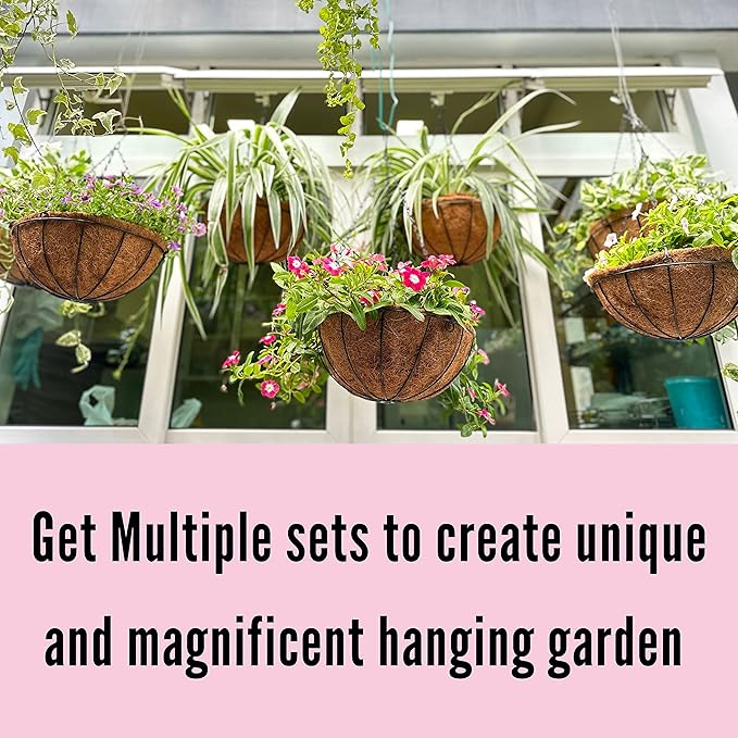 LaLaGreen Hanging Baskets for Plants Outdoor (4 Pack, 8 Inch) Hanging Planters Outdoor with Coco Liner, Small Round Flower Pots with Hanger Metal Wire Holder Deck Patio Porch Garden Balcony Decor