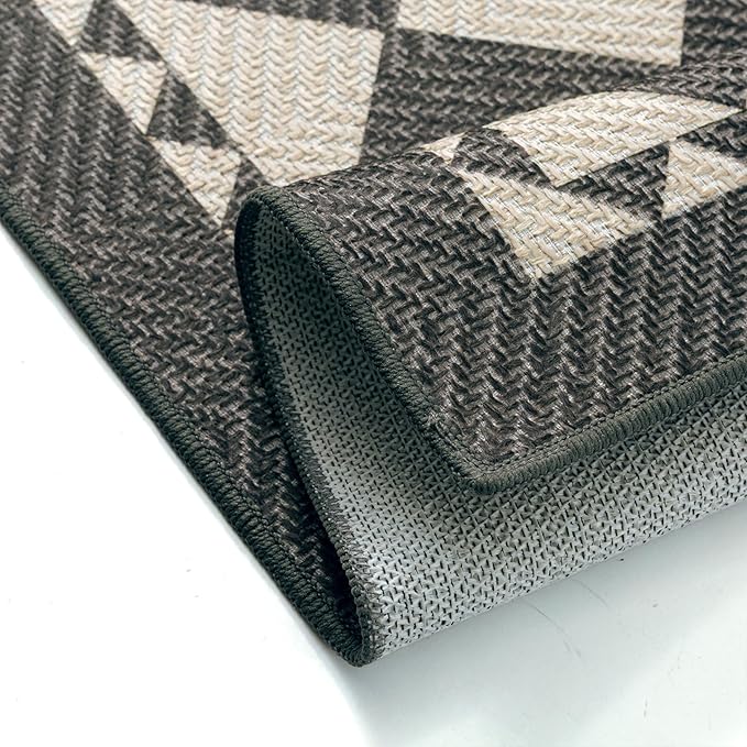 HUGEAR 3x5 Outdoor Rug Black/Beige Linen-Look Fabric Checkered Area Rug High Traffic Stain Resistant Easy Clean Durable Rugs for Indoor/Outdoor Patio Deck Balcony Porch Garden Courtyard