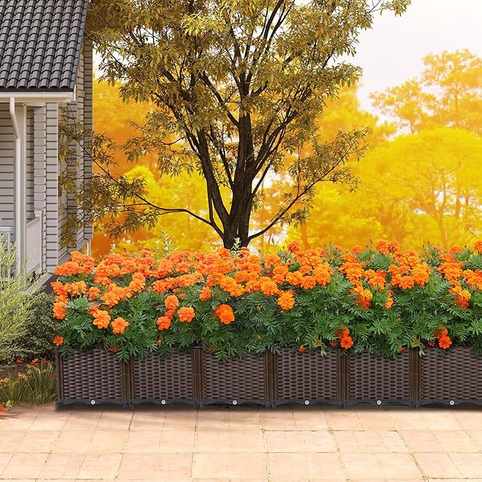 Large Rattan Planter Outdoor-Elevated Garden Box with Drain Outlet 95"L x 16"W x 15"H, Self Watering Raised Garden Beds Deep Elevated Planter Box for Vegetables, Flowers, Herbs Standing Gardening Kit