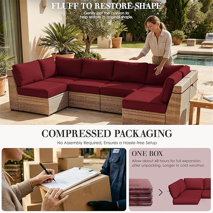 Outdoor Replacement Cushions for Patio Furniture, 5" Foam High-Density, 14-Piece Water-Resistant Outdoor Cushion for 6-Seat Sectional Patio Conversation Sets, Liner&Cover