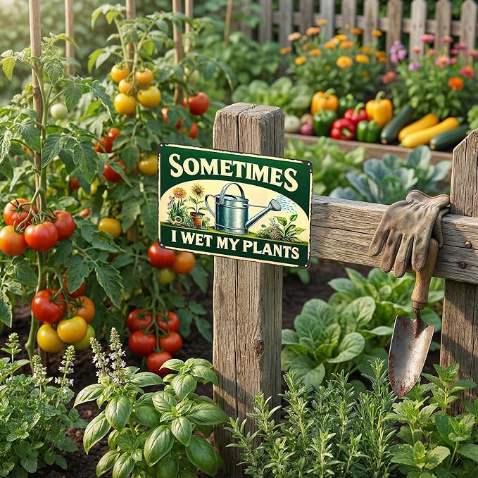 Funnysign Garden Gifts Sometimes I Wet My Plants Vintage Gardening Tin Sign for Home Garden Patio Greenhouse Yard Decor 8 X 12 Inch (3840)