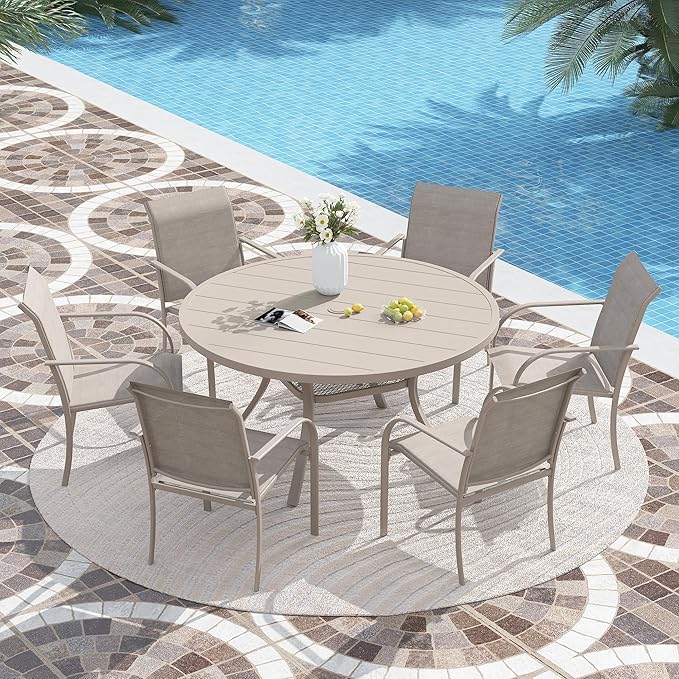 VICLLAX Patio Stackable Dining Chairs Set for 2, Outdoor Sling Chairs with Metal Frame for Front Porch Balcony Backyard Garden and Deck, Sandshell