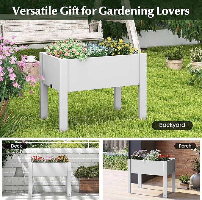 Giantex Raised Garden Bed with Legs, Self-Watering Planter Box with Water Level Indicator, Drainage Hole & Detachable Space Dividers, Outdoor Plant Container for Flower, Vegetable, Fruit, Herb