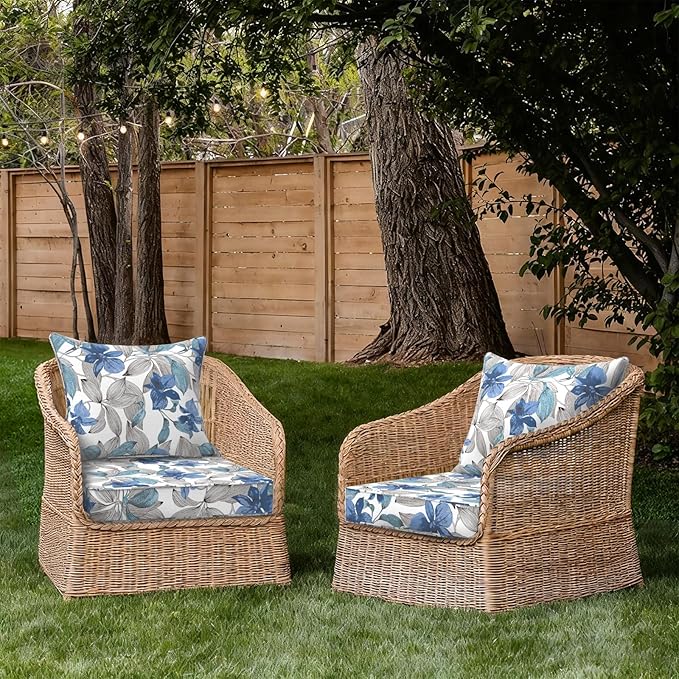 Outdoor Deep Seat Cushion Set, Water Repellent 24"x24" Patio Thick Cushions Replacement with Seat & Back Pillow for Patio Sofa, Wicker Chair, Couch - Clemens Noir Blue
