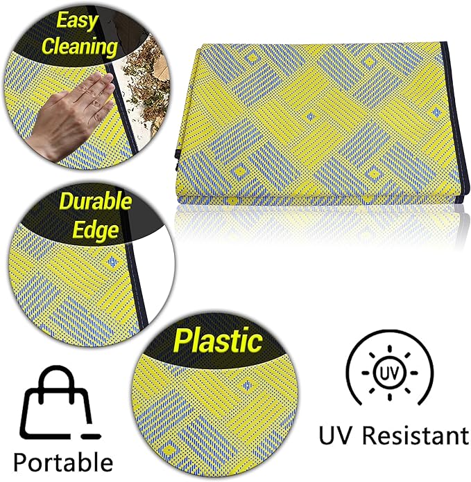 ARSUK Outdoor Patio Rug (7 x 5 feet) - Weatherproof, Indoor and Outdoor Use, Ideal for Garden, Camping, Balcony Carpet, Backyard, Lightweight and Foldable