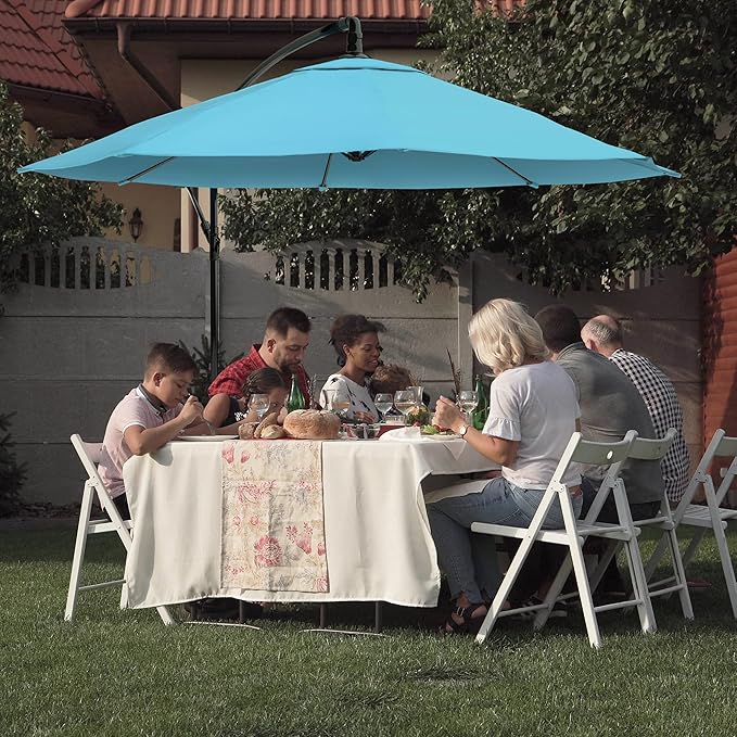 10 Ft Offset Cantilever Patio Umbrella - Fade-Resistant Shade Umbrella Outdoor Patio Canopy with Cross Base for Garden, Lawn, Deck, Yard or Pool by Pure Garden (Blue)