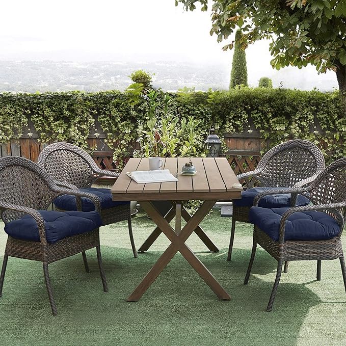 Sweet Home Collection Patio Cushions Outdoor Chair Pads Premium Comfortable Thick Fiber Fill Tufted 19" x 19" Seat Cover, 19x19 inches, Navy Blue 4 Count
