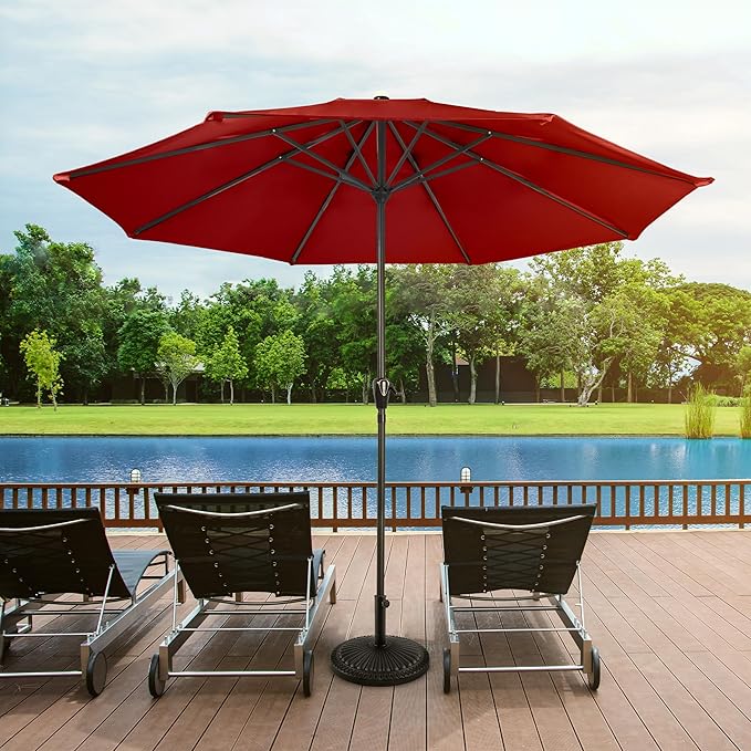Pure Garden Patio Umbrella with Vented Canopy - 9 Ft Easy Crank Outdoor Umbrella for Shade - For Deck, Balcony, Porch, Backyard, or Pool (Red)