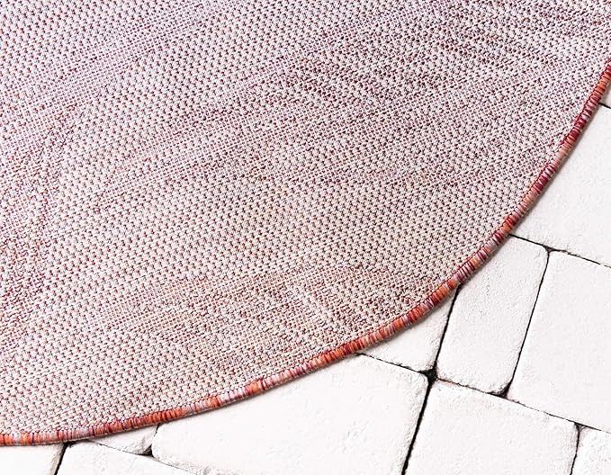 Unique Loom Outdoor Botanical Collection Area Rug - Leaf (4' 1" Round, Rust Red/ Gray)