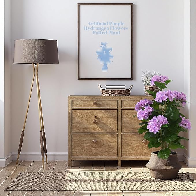 31inch Artificial Purple Hydrangea Flowers Potted Plant for Indoor & Outdoor Office Home Porch Decor, Realistic Tree with Long-Lasting Color (1, Purple)