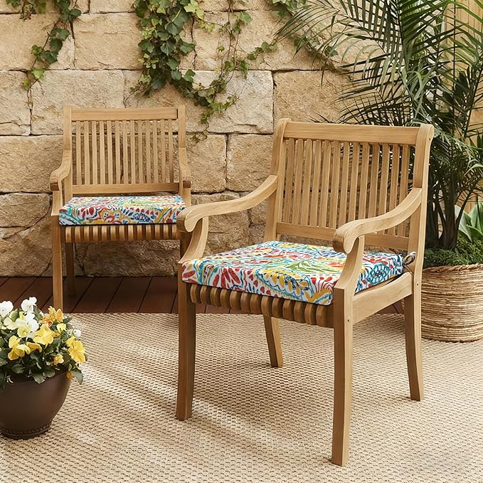 LVTXIII Outdoor Seat Cushions Set of 4 Square Corner Chair Cushions with Ties, Patio Chair Pads for Home Office and Patio Garden Furniture Decoration 19"x19"x2", Paisley Multi